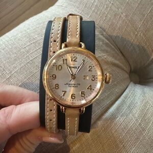 Shinola Birdy Gold and Tan leather watch